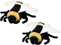 Nature Planet Knuffeldier Honingbij/bijen - 2x - pluche knuffel - geel/zwart - 15 cm