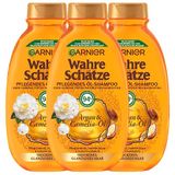 Garnier Echte schatten verzorgende olie-shampoo, argan- en camelia-olie, verzorgt intensief, verlicht glans en soepelheid, 3 x 250 ml