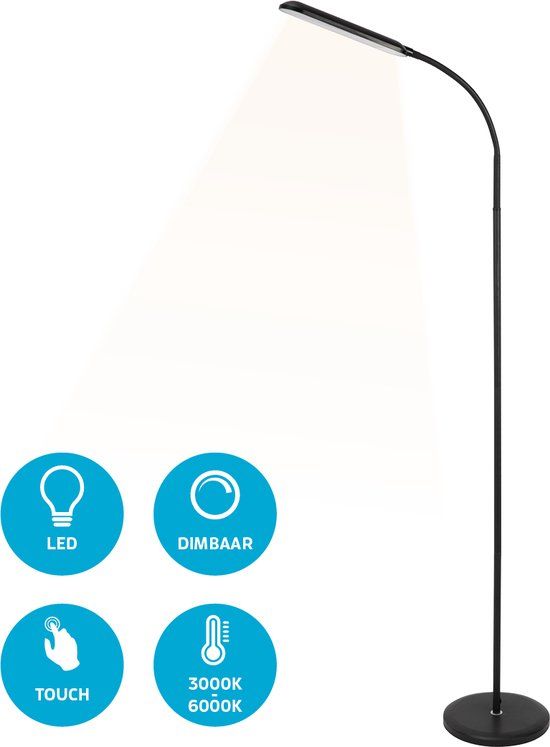 Varin Design LED Floor Lamp - Ultra-Flat Black - Dimmable - 3 Color Temperatures - 10W (eq. 75W) - 800 Lumens - Modern Reading Light