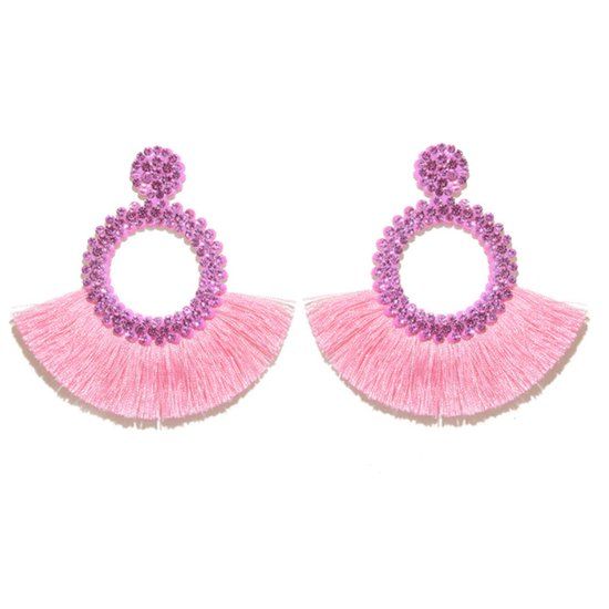 Cilla Jewels Fringe Oorbellen met Roze Strass