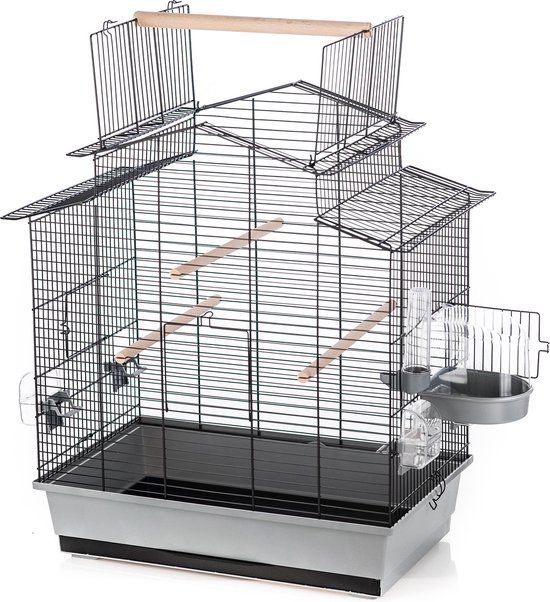 Duvo+ Vogelkooi Iza III - Zwart/Grijs - 58 x 38 x 65 cm + Badhuisje