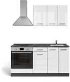 Vicco R-Line Cuisine pour une personne – 160 cm avec meuble haut four avec plan de travail Blanc laqué/anthracite