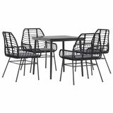 vidaXL 5-delige Tuinset met Kussens Poly Rattan Glas Zwart