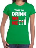 Bellatio Decorations Shoppartners Bv Time to drink Wine tekst t-shirt groen dames - dames shirt Time to drink Wine XXL