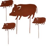 UNUS® Tuinsteker varkens in roestlook set van 4