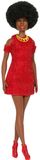 Poupée mannequin avec cheveux noirs naturels et robe rouge