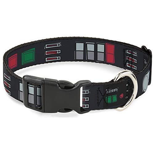 Dog Collar Plastic Clip Star Wars Darth Vader Utility Belt Bounding Black Gray Red 8-12 Inch 0.5 Inch Wide