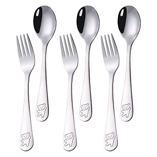PHIEZC Kinderbestekset - 6 stuks - 18/10 roestvrij staal - Berenpatroon - 16,5 cm