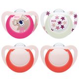NUK Star Night Tétine pour bébé | 18-36 mois | Apaise 99 % des bébés | Sucettes en silicone | Brille dans le noir pour la retrouver la nuit | Koala | Lot de 4