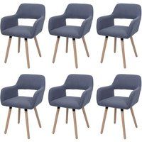 Mendler Set van 6 eetkamerstoelen HWC-A50 II - Gestoffeerde keukenstoel - Hout en geribbelde stof (400 g/m²) - Donkergrijs