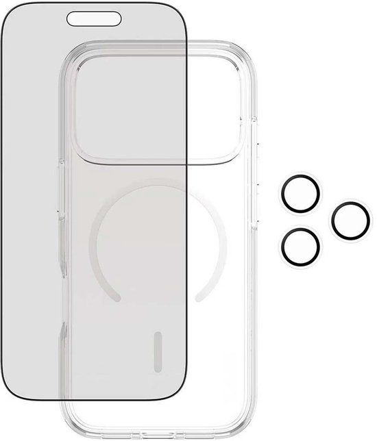 PanzerGlass 3-in-1 Beschermingspakket Geschikt voor Apple iPhone 17 Pro Privacy, Doorzichtig zwart