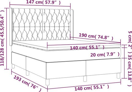vidaXL Boxspring met matras en LED stof blauw 140x190 cm