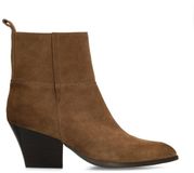 Manfield Dames Taupe Suède Enkellaarsjes met Hak - Maat 40