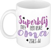 Bellatio Decorations Cadeau koffie/thee mok voor oma - paars - super blij - keramiek