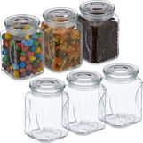 Merkloos Relaxdays Voorraadpot Set van 6 - Glas - 750 ml - Luchtdicht - Vierkant - Keuken - Transparant