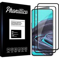 Phonillico® Gehard glas voor OPPO RENO 2 [Pack 2] Volledig transparante film Zwarte rand glazen schermbeschermer