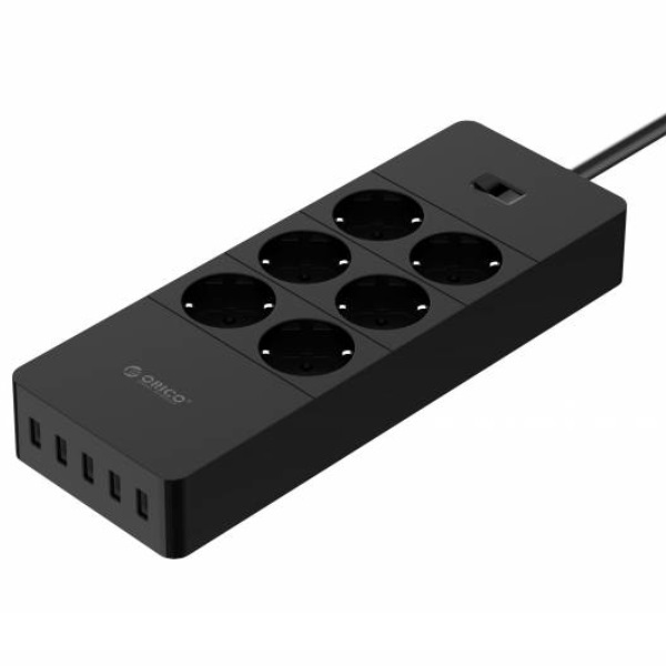 Orico stekkerdoos met 6 contacten en 5x USB / zwart - 1,5 meter