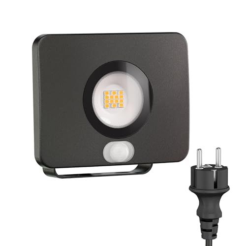ledscom.de LED tuinspot WEGA voor buiten, IP44, bewegingsmelder, stekker, zwart, 11,9 W, 880lm, wit