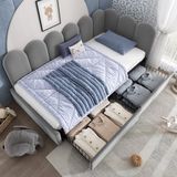 STILVORA Gestoffeerd Bed 90x190cm – Dagbed Met 2 Opberglades – Omkeerbaar L Vorm Frame – Met Lattenbodem – Zonder matras – Fluweel – Grijs