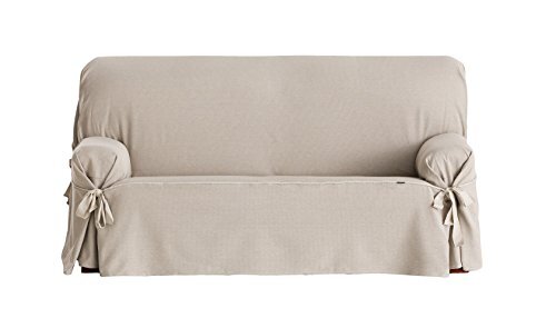 Eysa F636081 niet elastisch met stropdassen sofa overtrek, 3 zitplaatsen, 180x230 cm, beige / bruin zigzag