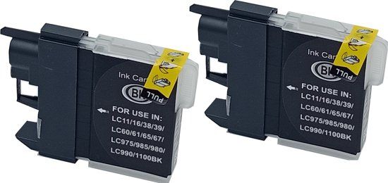KATRIZ huismerk inkt voor Brother /LC980/LC985/LC1100/LC1100HBK - Zwart (2 stuks)