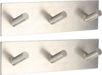 Tendance Handdoek haakjes vierkant - 2x - 3 haken - 18 x 3 x 5 cm - zilver - Zelfklevende ophang haakjes - Metaal