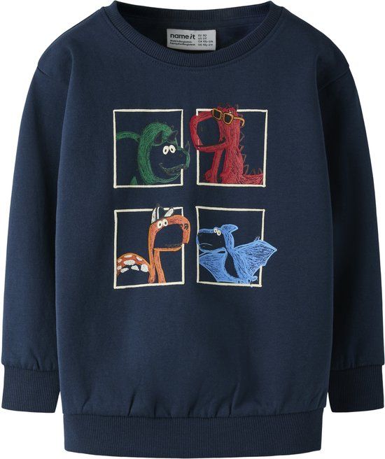 NAME IT - NMMLORENZO LS NREG SWEAT BRU BOX - Jongens - Sweaters - Maat 116 - Katoen - Lange mouw - Ronde hals - Navy Blazer
