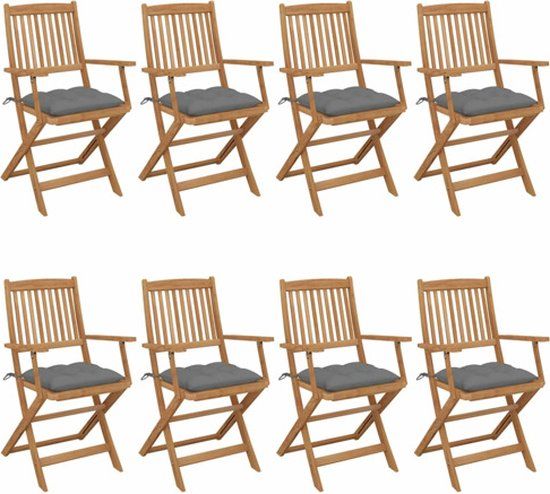 vidaXL Tuinstoelen 8 stuks inclusief kussens massief acaciahout Grijs