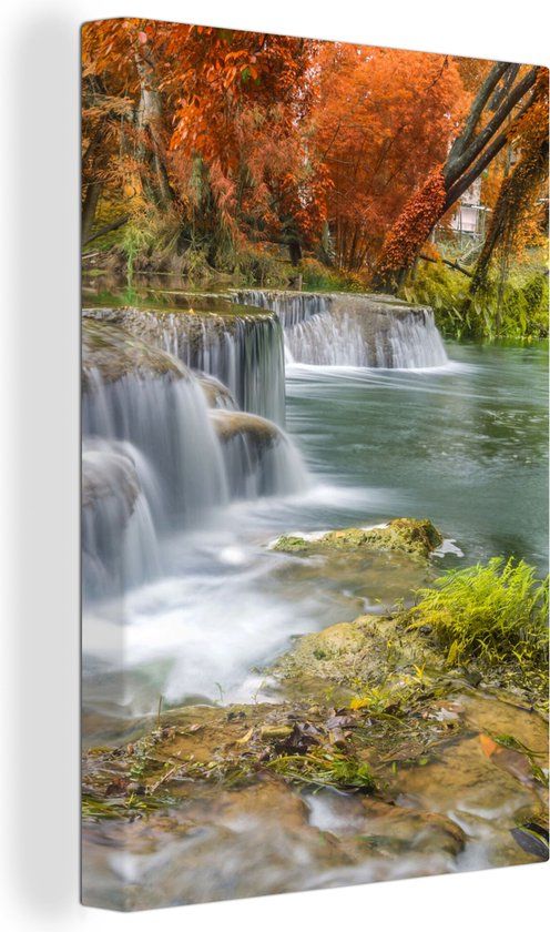 OneMillionCanvasses Canvas Schilderij - Waterval - Bomen - Herfst - Landschap - 90x140 cm