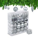 Relaxdays Kerstballen, set van 110, kunststof, onbreekbaar, zilver