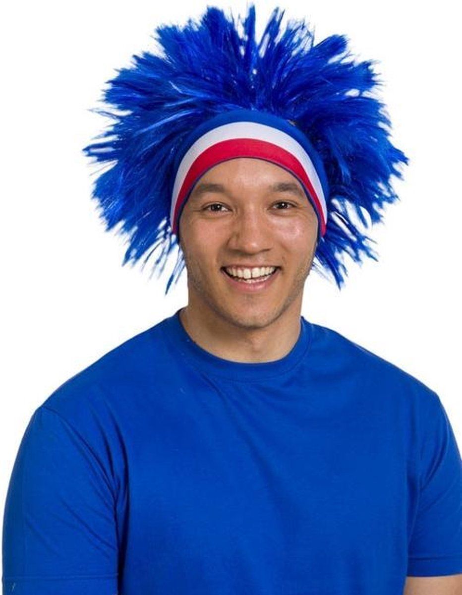 Folat Blauwe Stekelpruik met Band Frankrijk - Polyester - Blauw - 8714572324182