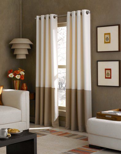 Curtainworks Kendall gordijnpaneel met kleurblok en ingestanste ringen, 241,3 cm, ivoor