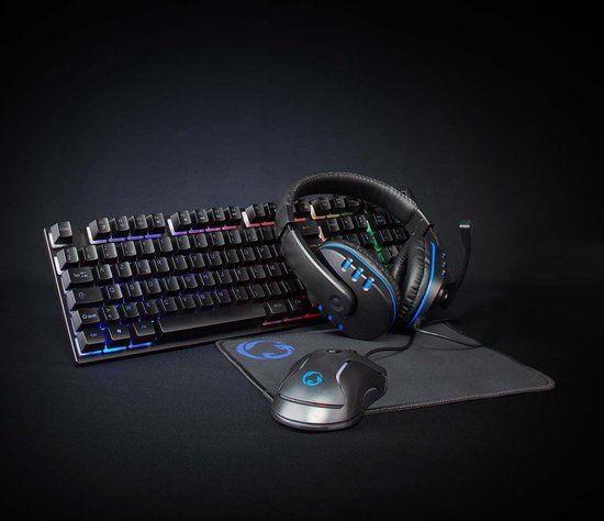 Nedis Gaming Combo Kit - 5-in-1 - Keyboard, Headset, Mouse & Mousepad - Black - AZERTY - French