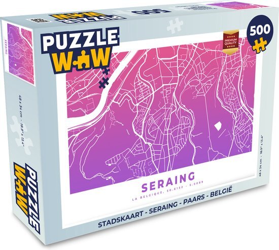 MuchoWow Puzzel Stadskaart - Seraing - Paars - België - Legpuzzel - Puzzel 500 stukjes - Plattegrond