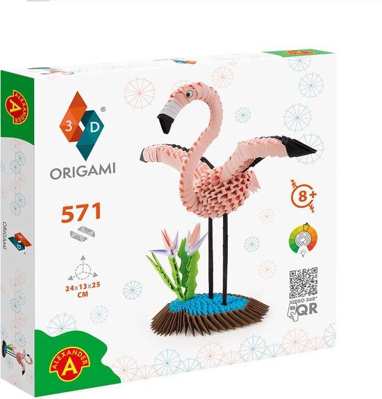 Alexander Toys ORIGAMI 3D Flamingo - 571pcs - Paper Craft Kit - Animal Theme - Ages 8+