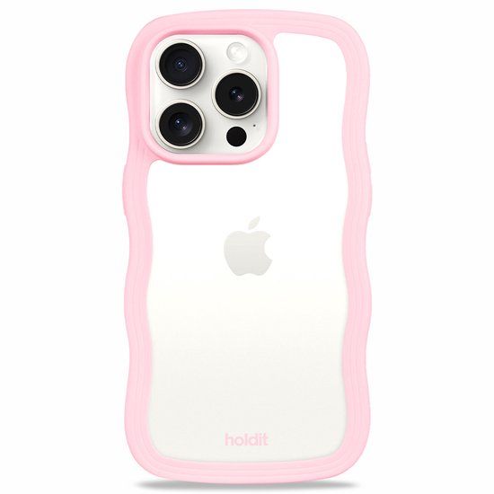 Holdit Wavy Case geschikt voor Apple iPhone 14 Pro - Transparent / Pink