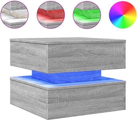 VidaXL Salontafel met LED-verlichting 50x50x40 cm Grijs Sonoma Eiken