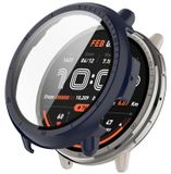 Wigento Amazfit Voor Amazfit Active 2, kunststof PC beschermhoes + gehard H9 glas, donkerblauw