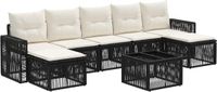 vidaXL Tuinbank - Set - 8-delig - Zwart en Crèmewit - Polyrattan