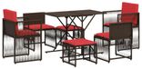 Syfax 7-delige tuineetset met kussens bruin poly rattan