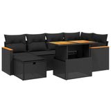 vidaXL 7-delige Loungeset met kussens poly rattan zwart