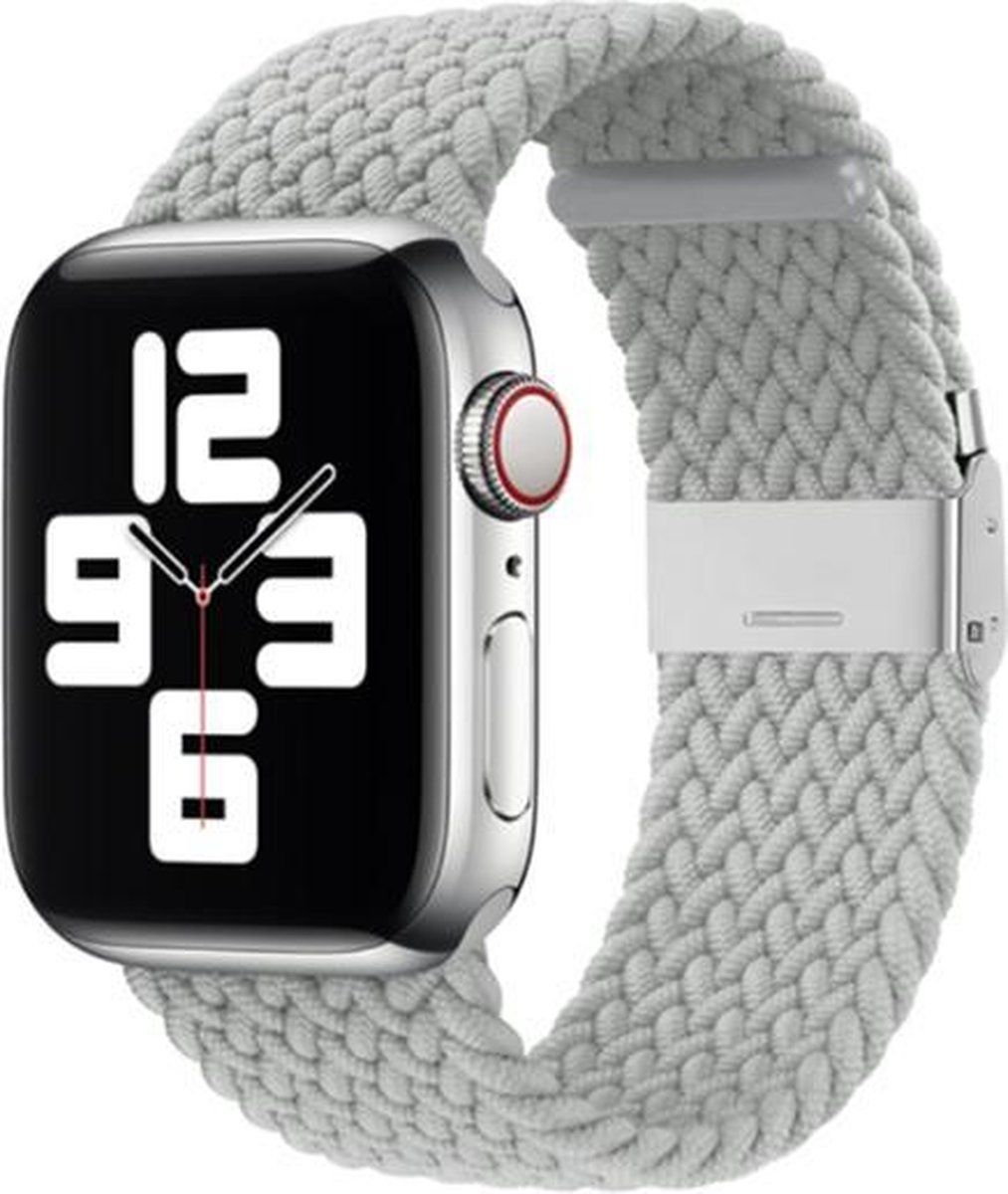 By Qubix Qubix Compatible Apple Watch Bandje - Braided Bandje - Lichtgrijs - Geschikt voor Apple Watch 38mm / 40mm / 41mm