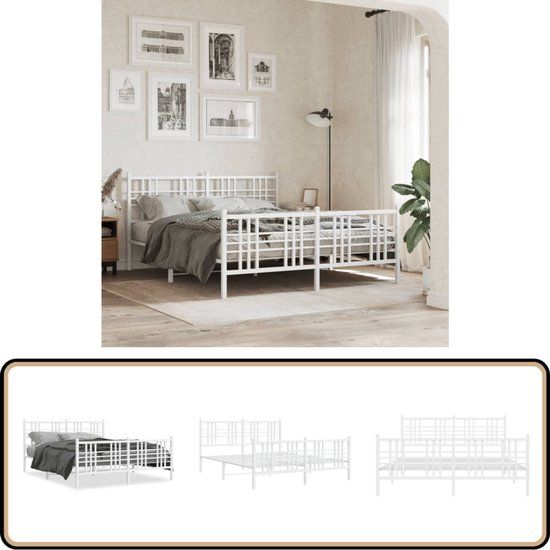 vidaXL Bedframe met hoofd- en voeteneinde metaal wit 150x200 cm