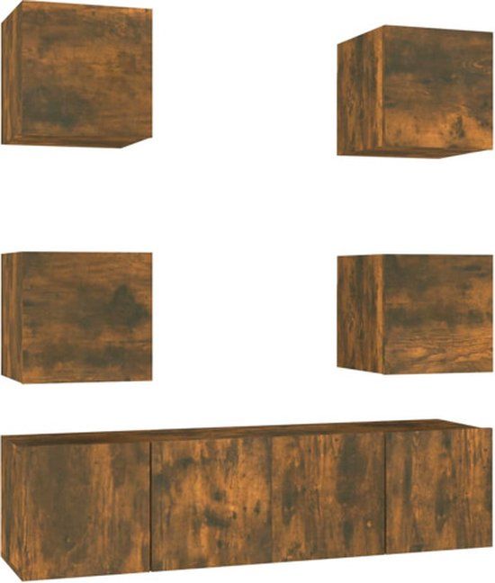 vidaXL 6-delige Tv-meubelset bewerkt hout gerookt eikenkleurig