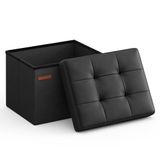 SONGMICS Pouf de rangement, petit banc pliable, 31 x 41 cm | Coffre de rangement, capacité de charge jusqu'à 130 kg, pour salon, chambre, dortoir, noir d'encre, MINOTA Collection LSF100B01