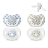 Suavinex Lot 4 Sucettes pour Bébés 6/18 Mois Brillent dans le Noir avec Anneau Fluorescente Idéal Nuit Tétine Symétrique SX Pro en Silicone Réversible Plate et Souple Bleu