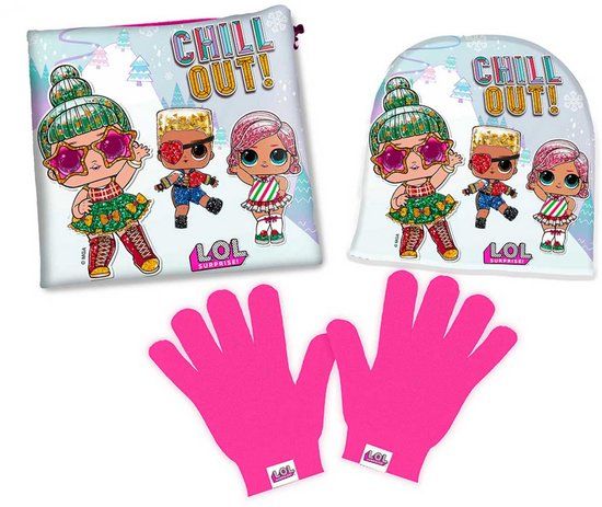 L.O.L. Surprise! Winterset Meisjes Muts met Col en Handschoenen - One Size - Acryl - Meerkleurig
