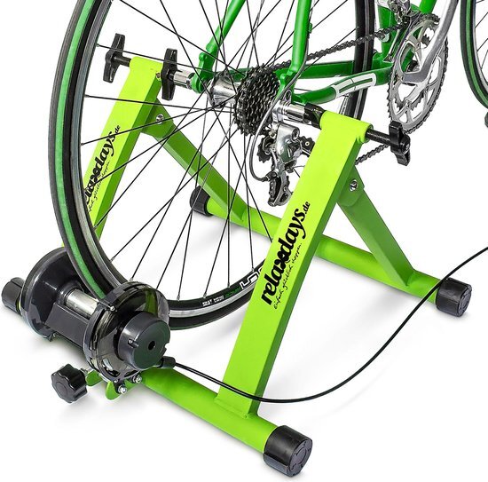 Relaxdays Fietstrainer thuis - Hometrainer fiets binnen - Snelspanner - 7 standen - Staal groen