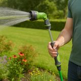 Kinzo Tuinspuit met 8 Sproeistanden – Broespistool met Lange Steel – Verstelbare Spuitkop voor Tuinbewatering – Groen/Zwart
