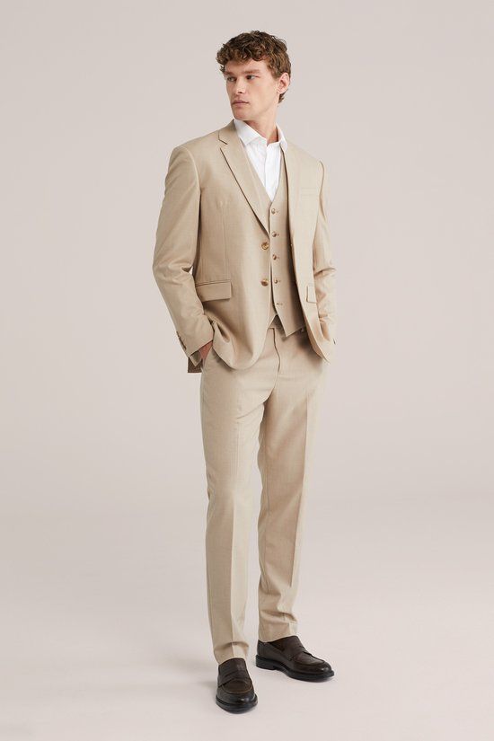 WE Fashion Heren slim fit pantalon beige
